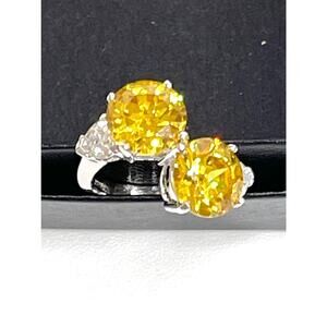 ROSS SIMONS Yellow Citrine CZ Ring Size 5 White Gold / Silver Jewelry O27